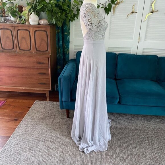 Maniju Lulus Savannah Days Short Sleeve Open Back Gown Maxi Dress Grey Gray New - Picture 8 of 16